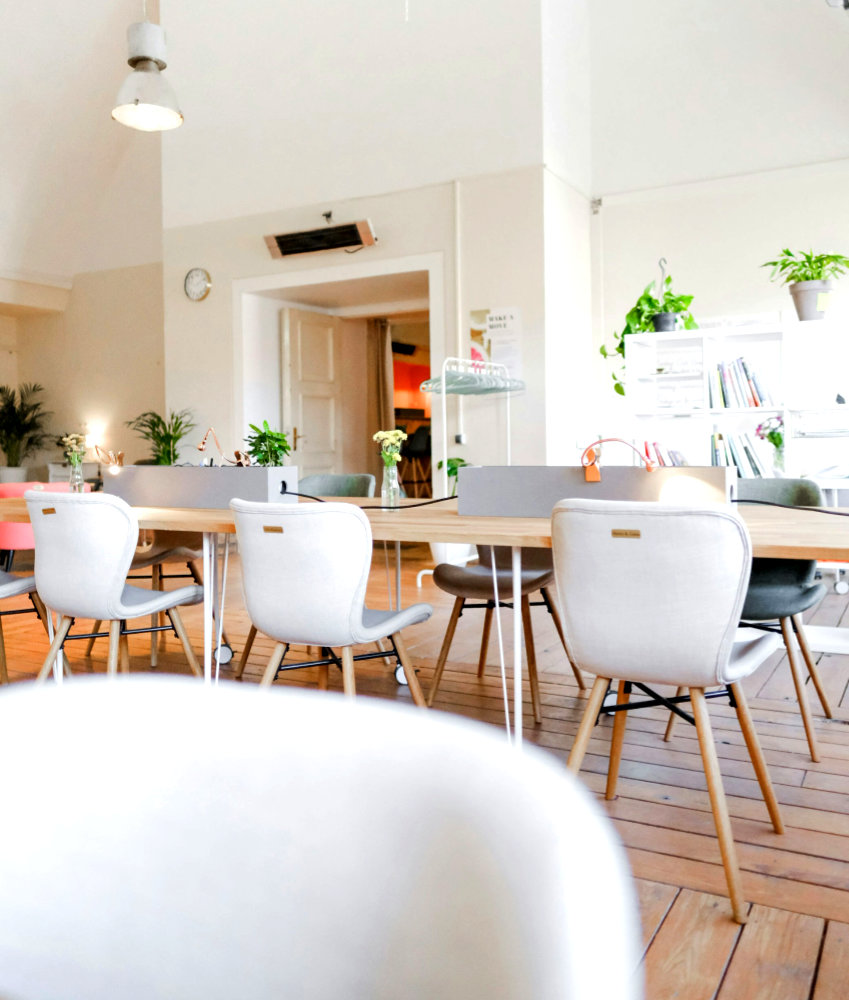 Solid hardwood floors installed in an office space